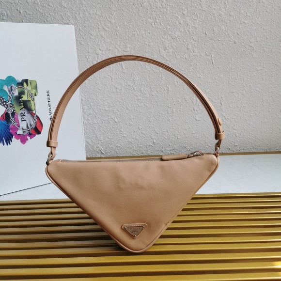 Prada Triangle Pouch Bag In Beige Calfskin Prada Triangle Pouch Bag In Beige Calfskin