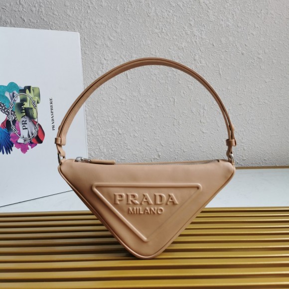 Prada Triangle Pouch Bag In Beige Calfskin Prada Triangle Pouch Bag In Beige Calfskin