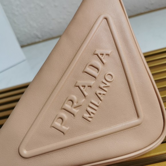 Prada Triangle Pouch Bag In Beige Calfskin Prada Triangle Pouch Bag In Beige Calfskin
