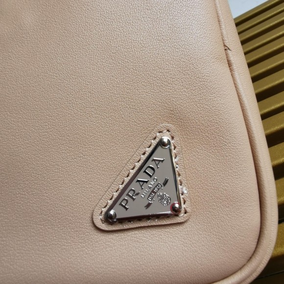 Prada Triangle Pouch Bag In Beige Calfskin Prada Triangle Pouch Bag In Beige Calfskin