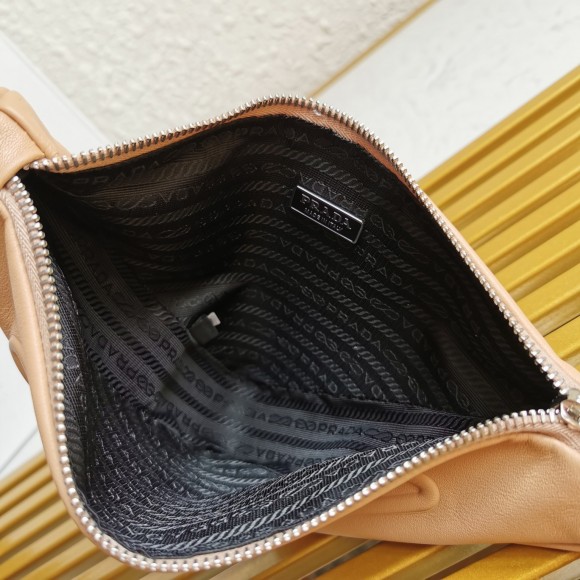 Prada Triangle Pouch Bag In Beige Calfskin Prada Triangle Pouch Bag In Beige Calfskin