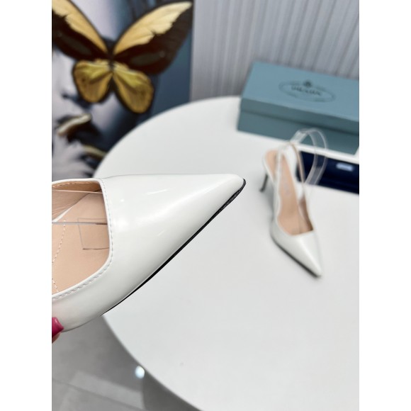 Prada Slingbacks Pumps 95mm In White Patent Leather Prada Slingbacks Pumps 95mm In White Patent Leather