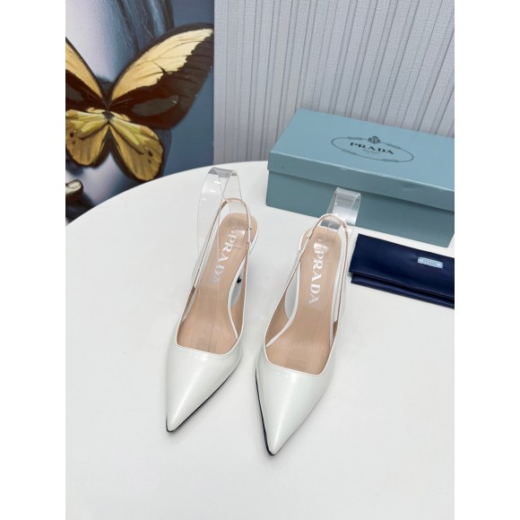 Prada Slingbacks Pumps 95mm In White Patent Leather Prada Slingbacks Pumps 95mm In White Patent Leather