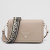 Prada Flap Shoulder Bag in Grey Grained Leather