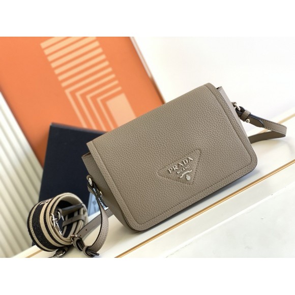 Prada Flap Shoulder Bag in Grey Grained Leather Prada Flap Shoulder Bag in Grey Grained Leather