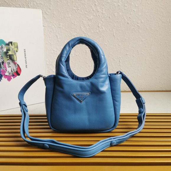 Pra*a small top-handle bag in blue nappa leather