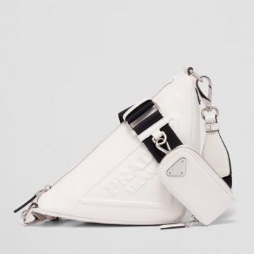 Prada Triangle Shoulder Bag In White Calfskin Prada Triangle Shoulder Bag In White Calfskin