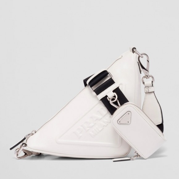 Prada Triangle Shoulder Bag In White Calfskin Prada Triangle Shoulder Bag In White Calfskin