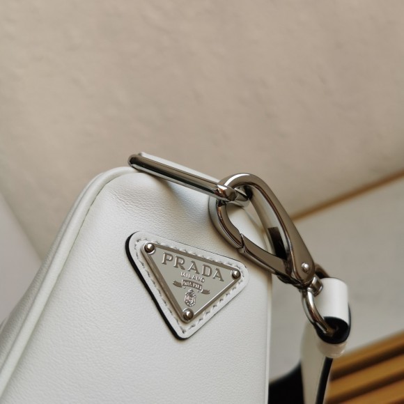 Prada Triangle Shoulder Bag In White Calfskin Prada Triangle Shoulder Bag In White Calfskin