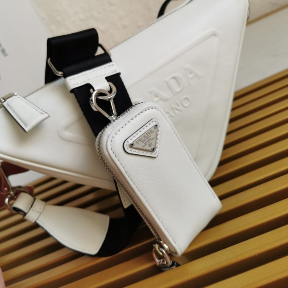 Prada Triangle Shoulder Bag In White Calfskin Prada Triangle Shoulder Bag In White Calfskin