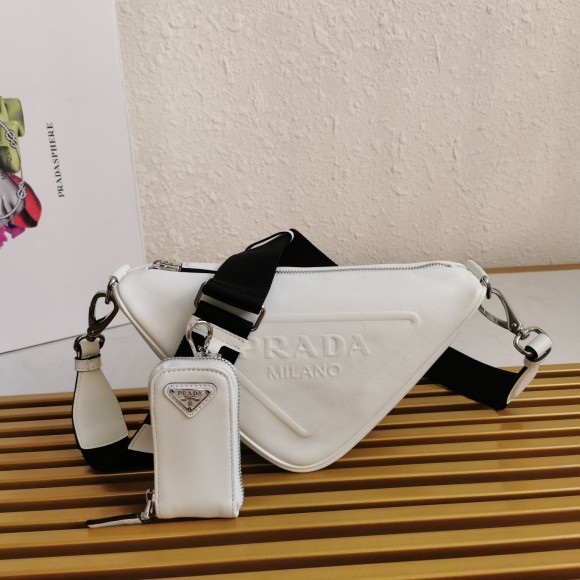 Prada Triangle Shoulder Bag In White Calfskin Prada Triangle Shoulder Bag In White Calfskin