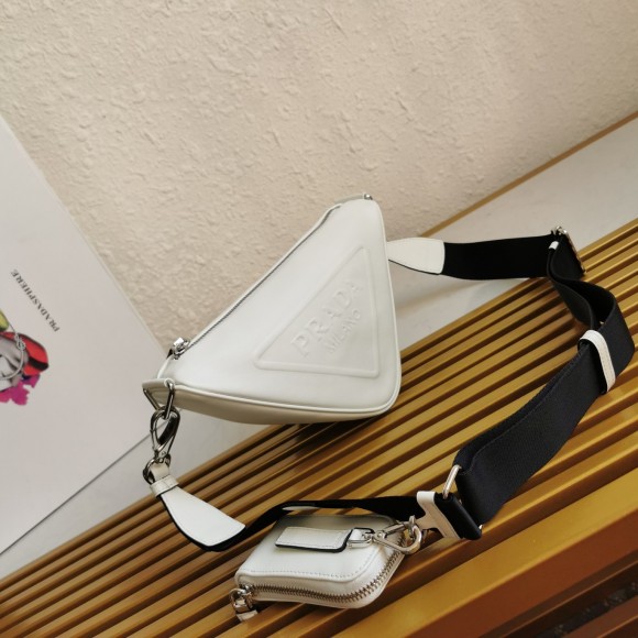Prada Triangle Shoulder Bag In White Calfskin Prada Triangle Shoulder Bag In White Calfskin