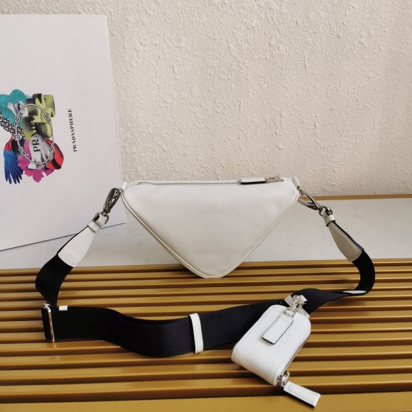 Prada Triangle Shoulder Bag In White Calfskin Prada Triangle Shoulder Bag In White Calfskin