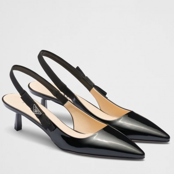 Prada Slingbacks Pumps 45mm In Black Patent Leather Prada Slingbacks Pumps 45mm In Black Patent Leather