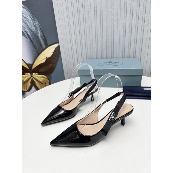 Prada Slingbacks Pumps 45mm In Black Patent Leather Prada Slingbacks Pumps 45mm In Black Patent Leather