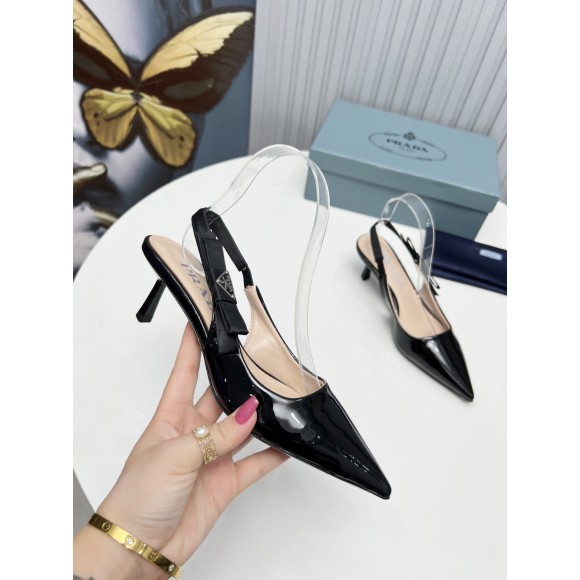 Prada Slingbacks Pumps 45mm In Black Patent Leather Prada Slingbacks Pumps 45mm In Black Patent Leather