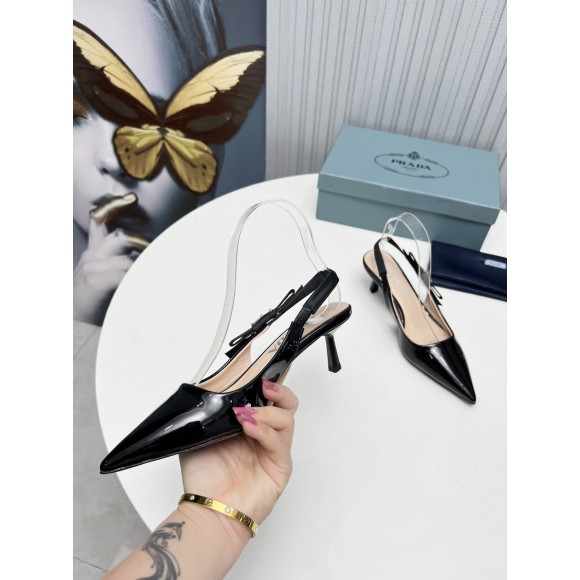 Prada Slingbacks Pumps 45mm In Black Patent Leather Prada Slingbacks Pumps 45mm In Black Patent Leather
