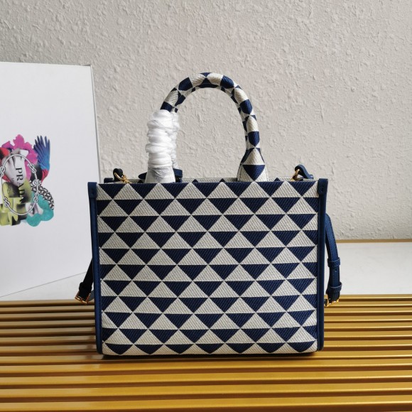 Pra*a symbole small bag in white/blue jjacquard fabric