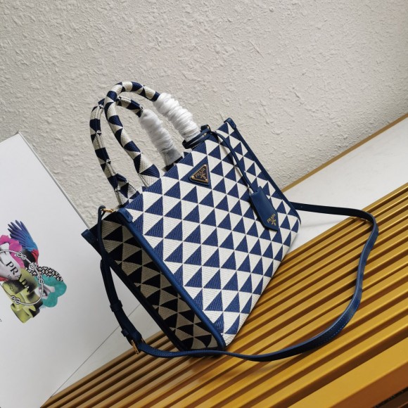 Pra*a symbole small bag in white/blue jjacquard fabric