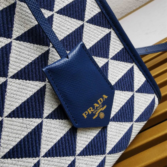 Pra*a symbole small bag in white/blue jjacquard fabric