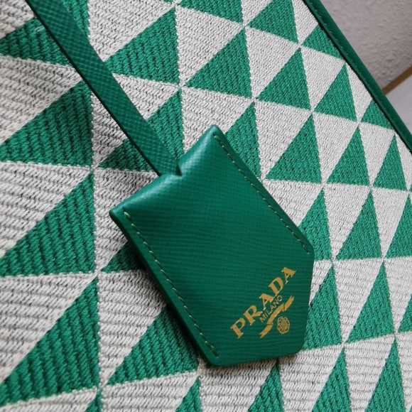 Pra*a symbole large bag in green/white jacquard fabric