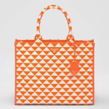 Prada Symbole Large Bag In Orange/White Jacquard Fabric Prada Symbole Large Bag In Orange/White Jacquard Fabric