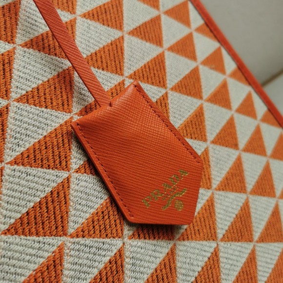 Pra*a symbole large bag in orange/white jacquard fabric