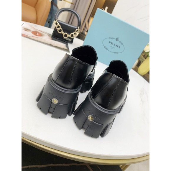 Prada Women's Monolith Loafers In Black Brushed Leather Prada Women's Monolith Loafers In Black Brushed Leather