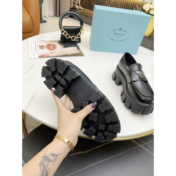 Prada Women's Monolith Loafers In Black Brushed Leather Prada Women's Monolith Loafers In Black Brushed Leather
