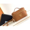 Prada Mini Vanity Bag in Brown Grained Leather