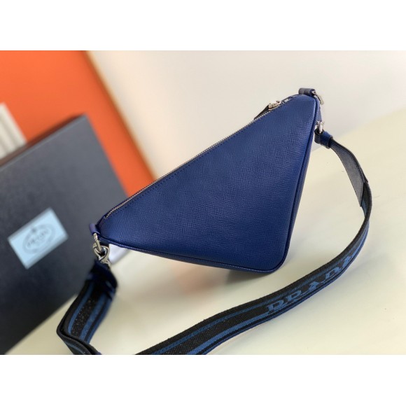 Prada Triangle Shoulder Bag In Blue Saffiano Leather Prada Triangle Shoulder Bag In Blue Saffiano Leather