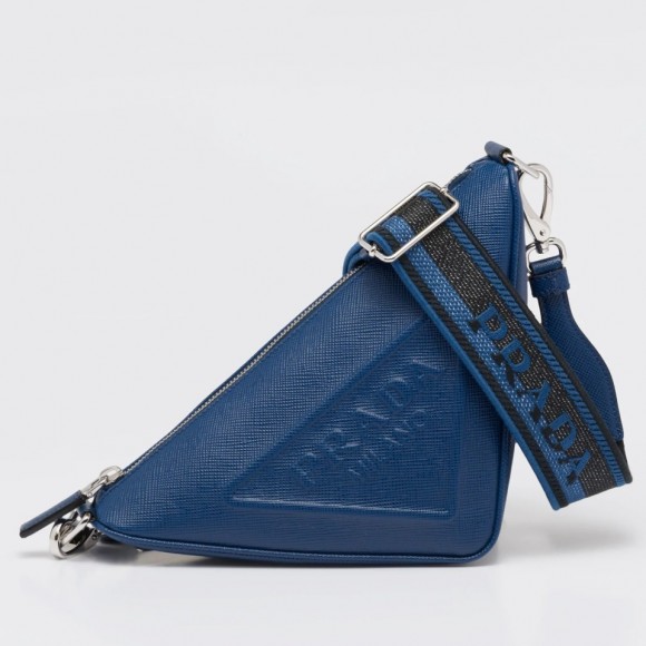Prada Triangle Shoulder Bag In Blue Saffiano Leather Prada Triangle Shoulder Bag In Blue Saffiano Leather