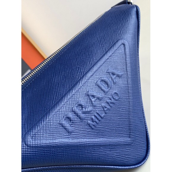 Prada Triangle Shoulder Bag In Blue Saffiano Leather Prada Triangle Shoulder Bag In Blue Saffiano Leather