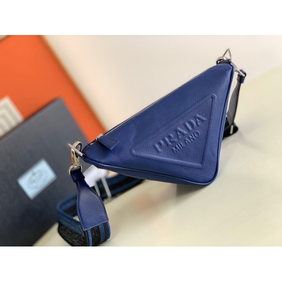 Prada Triangle Shoulder Bag In Blue Saffiano Leather Prada Triangle Shoulder Bag In Blue Saffiano Leather