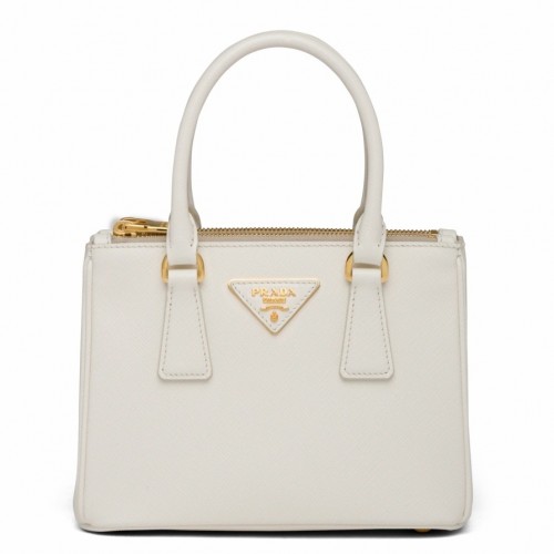 Prada Mini Galleria Bag In White Saffiano Leather