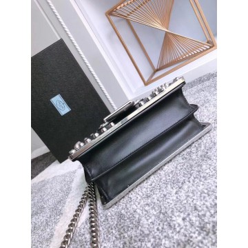 Prada Cahier Black Leather Shoulder Bag with Studded Prada Cahier Black Leather Shoulder Bag with Studded