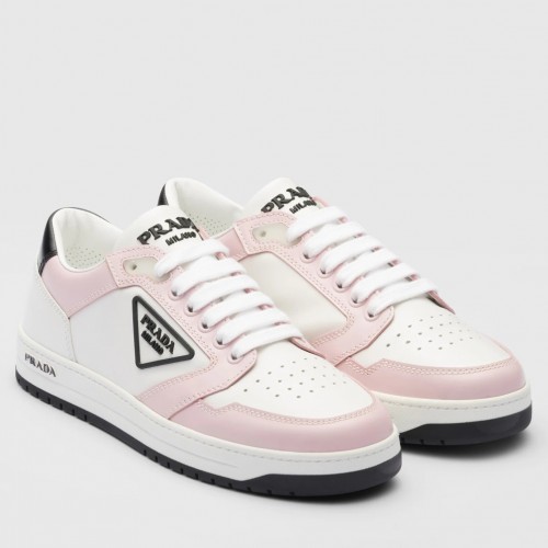 Prada District Sneakers in White and Pink Calfskin