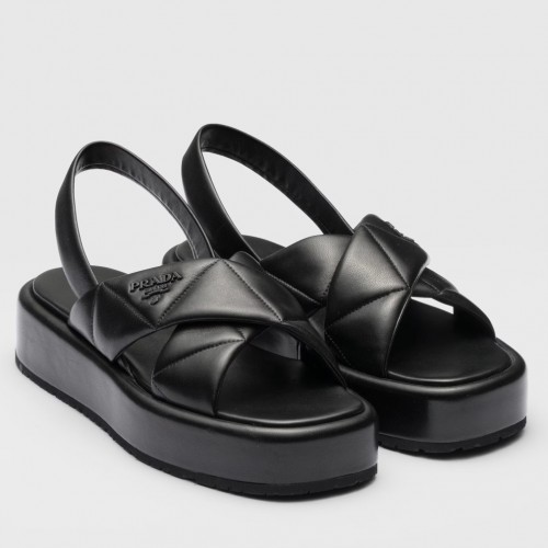 Prada Flatform Sandals In Black Quilted Nappa Leather