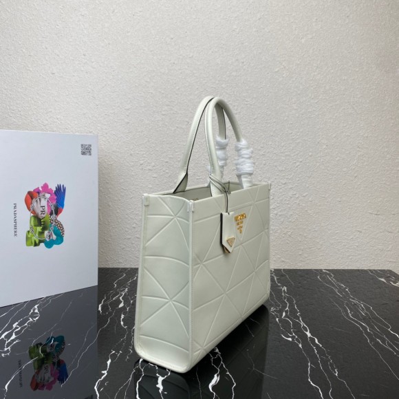 Pra*a symbole medium bag with topstitching in white leather