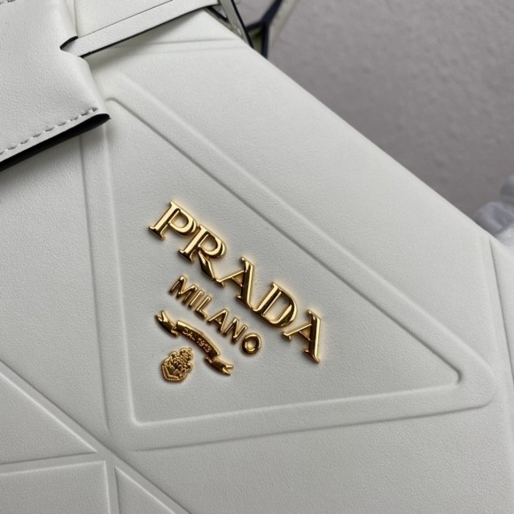 Pra*a symbole medium bag with topstitching in white leather