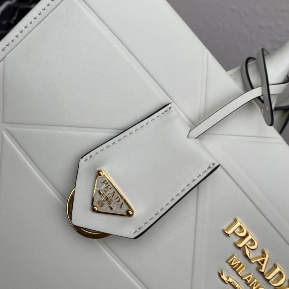 Pra*a symbole medium bag with topstitching in white leather