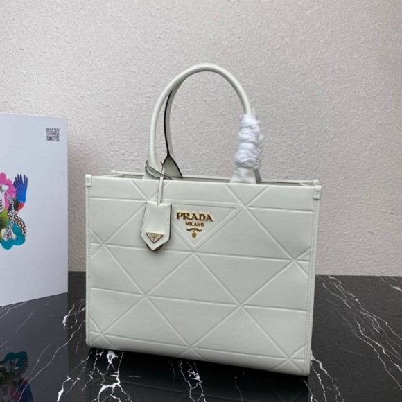 Pra*a symbole medium bag with topstitching in white leather