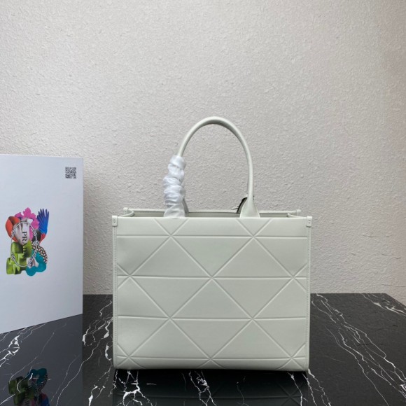 Pra*a symbole medium bag with topstitching in white leather