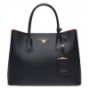 Prada Double Medium Tote Bag In Black Saffiano Leather