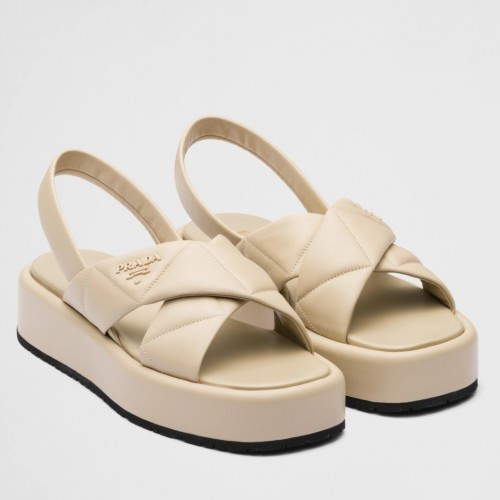 Prada Flatform Sandals In Beige Quilted Nappa Leather