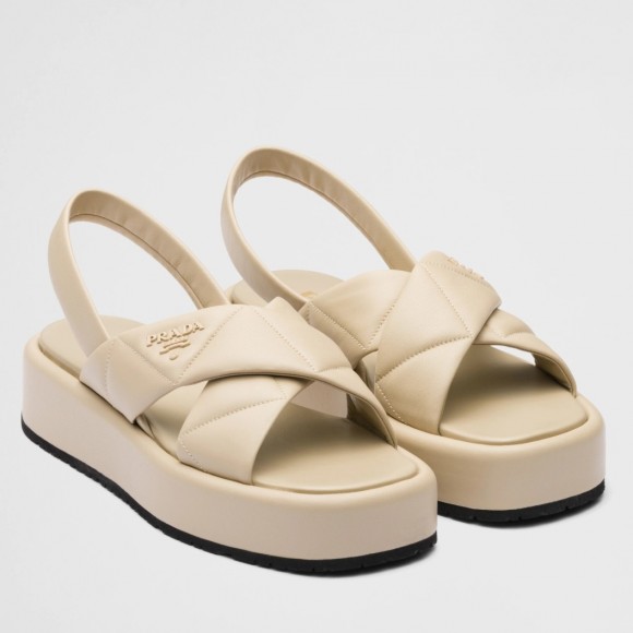 Prada Flatform Sandals In Beige Quilted Nappa Leather Prada Flatform Sandals In Beige Quilted Nappa Leather
