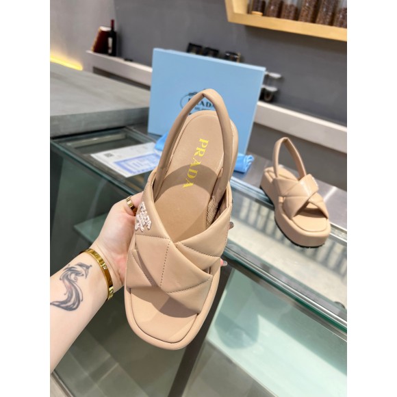 Prada Flatform Sandals In Beige Quilted Nappa Leather Prada Flatform Sandals In Beige Quilted Nappa Leather