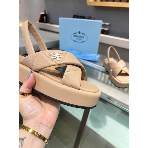 Prada Flatform Sandals In Beige Quilted Nappa Leather Prada Flatform Sandals In Beige Quilted Nappa Leather