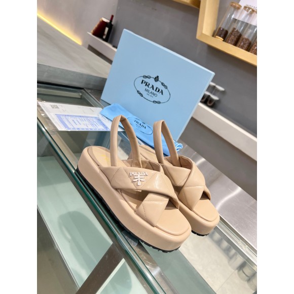 Prada Flatform Sandals In Beige Quilted Nappa Leather Prada Flatform Sandals In Beige Quilted Nappa Leather
