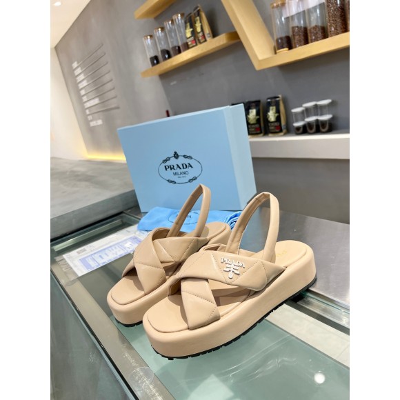 Prada Flatform Sandals In Beige Quilted Nappa Leather Prada Flatform Sandals In Beige Quilted Nappa Leather